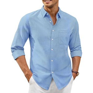 Alimens & Gentle Mens Oxford Shirt Casual Stretch Long Sleeve Dress Shirt | Smart Casual Tops, Wrinkle Resistant, Solid, Untucked Fit, with Chest Pocket, Cotton Blend, Casual Formal Business Occasions(Blue)