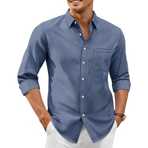 Alimens & Gentle Mens Oxford Shirt Casual Stretch Long Sleeve Dress Shirt | Smart Casual Tops, Wrinkle Resistant, Solid, Untucked Fit, with Chest Pocket, Cotton Blend, Casual Formal Business Occasions(Dusty Blue)