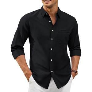Alimens & Gentle Mens Oxford Shirt Casual Stretch Long Sleeve Dress Shirt | Smart Casual Tops, Wrinkle Resistant, Solid, Untucked Fit, with Chest Pocket, Cotton Blend, Casual Formal Business Occasions(Black)