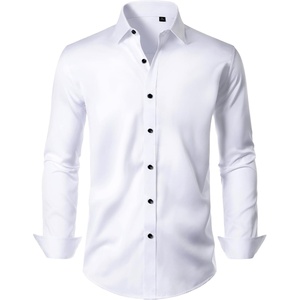 Mens Dress Shirt Long Sleeve Wrinkle Free Stretch Button Down Shirts | Non Iron, Regular Fit Solid Color Button Up, for Business Casual Wedding Office Work Party Dating Interview Meeting Formal(White)