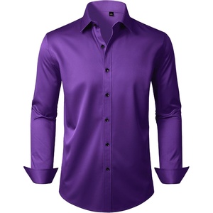 Mens Dress Shirt Long Sleeve Wrinkle Free Stretch Button Down Shirts | Non Iron, Regular Fit Solid Color Button Up, for Business Casual Wedding Office Work Party Dating Interview Meeting Formal(Purple)