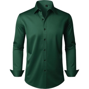 Mens Dress Shirt Long Sleeve Wrinkle Free Stretch Button Down Shirts | Non Iron, Regular Fit Solid Color Button Up, for Business Casual Wedding Office Work Party Dating Interview Meeting Formal(Green)