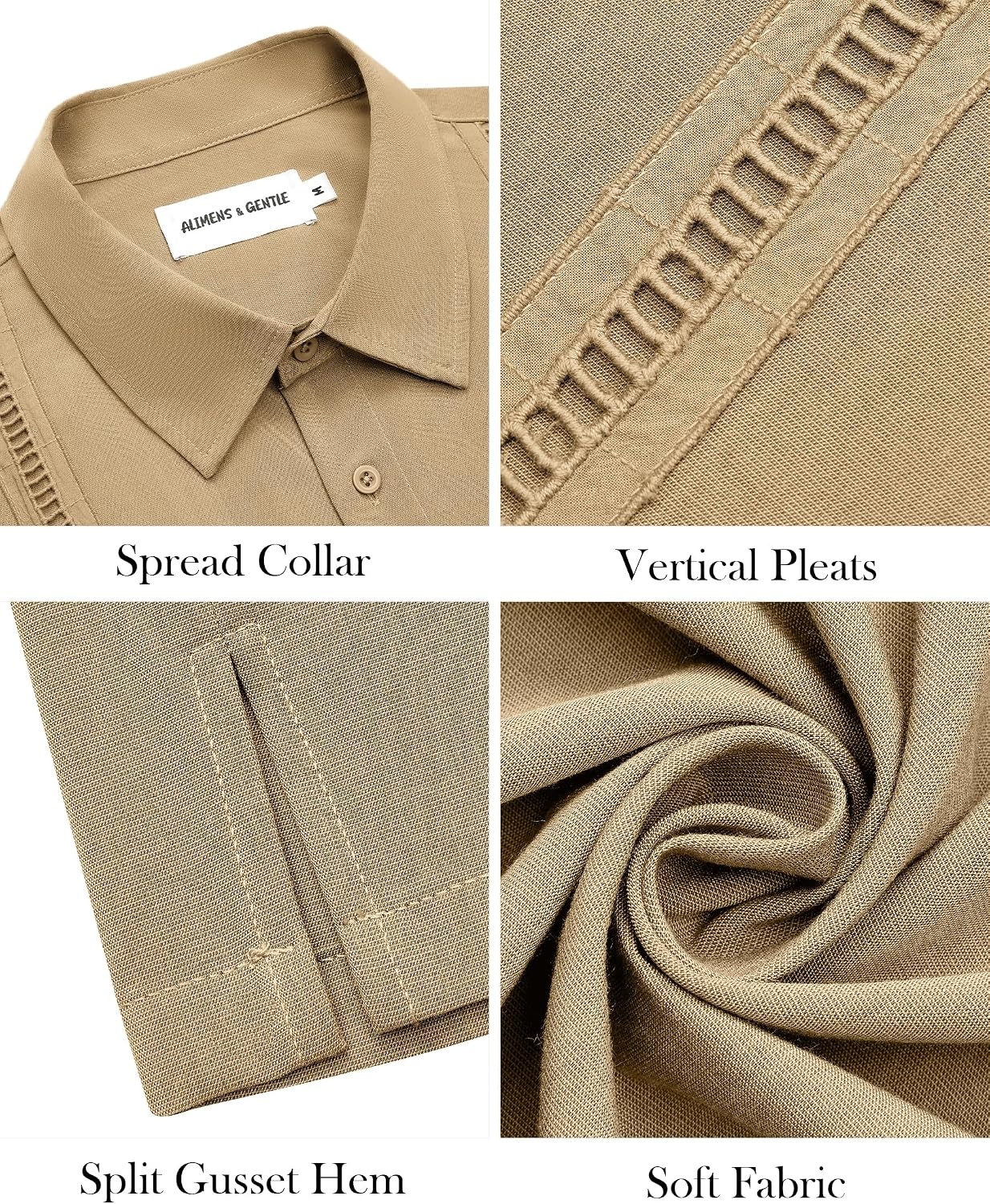 image:imageMens Cuban Guayabera Short Sleeve Button Down Shirt Casual Beach Summer Lightweight Breathable Collared Untucked Daily Wear Cruise Dinner Resort Walk Vacation Party Wedding SolidTan