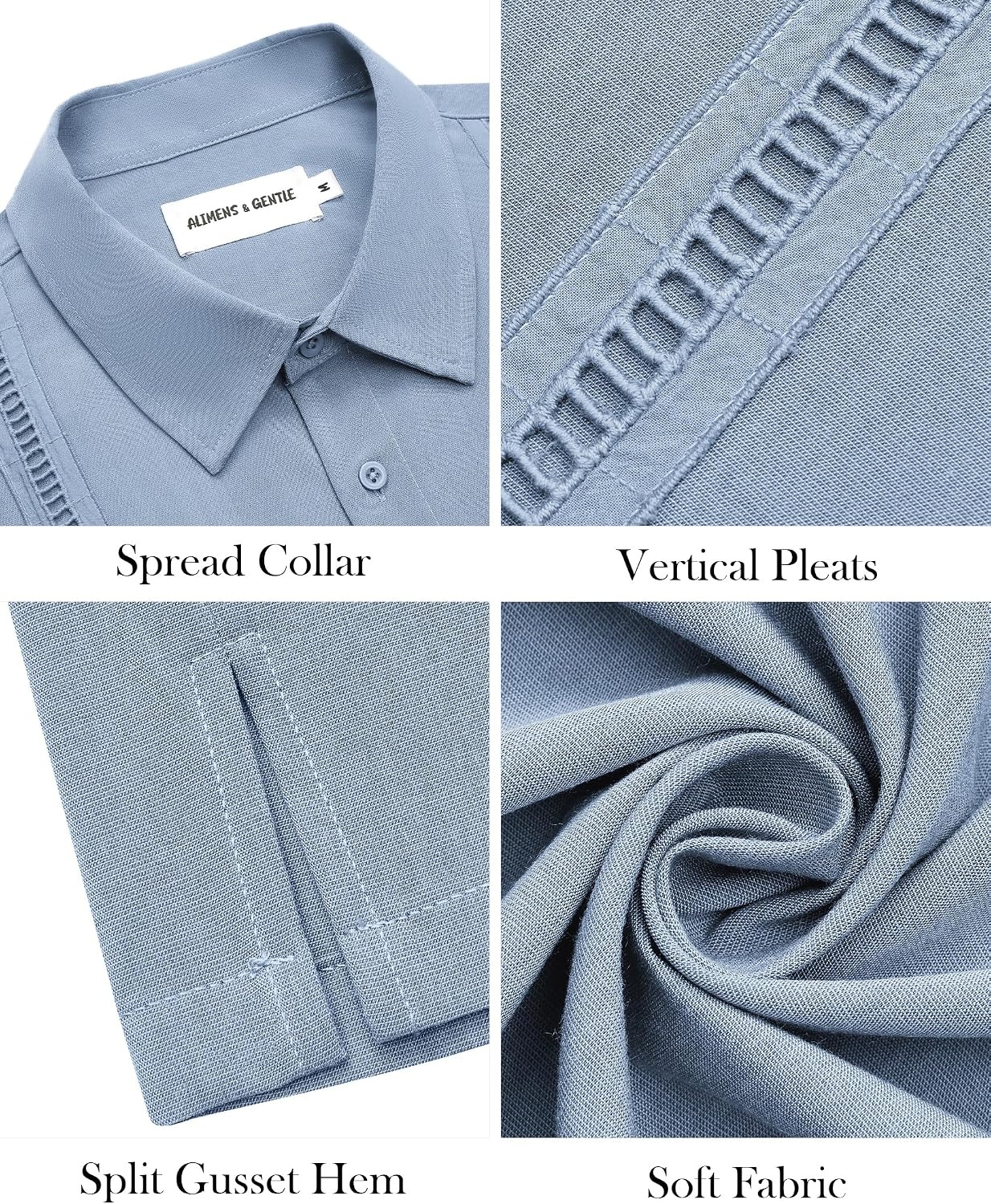 image:imageMens Cuban Guayabera Short Sleeve Button Down Shirt Casual Beach Summer Lightweight Breathable Collared Untucked Daily Wear Cruise Dinner Resort Walk Vacation Party Wedding SolidDusty Blue