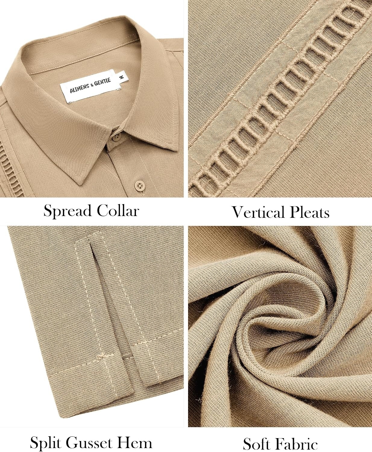 image:imageMens Cuban Guayabera Short Sleeve Button Down Shirt Casual Beach Summer Lightweight Breathable Collared Untucked Daily Wear Cruise Dinner Resort Walk Vacation Party Wedding SolidKahki