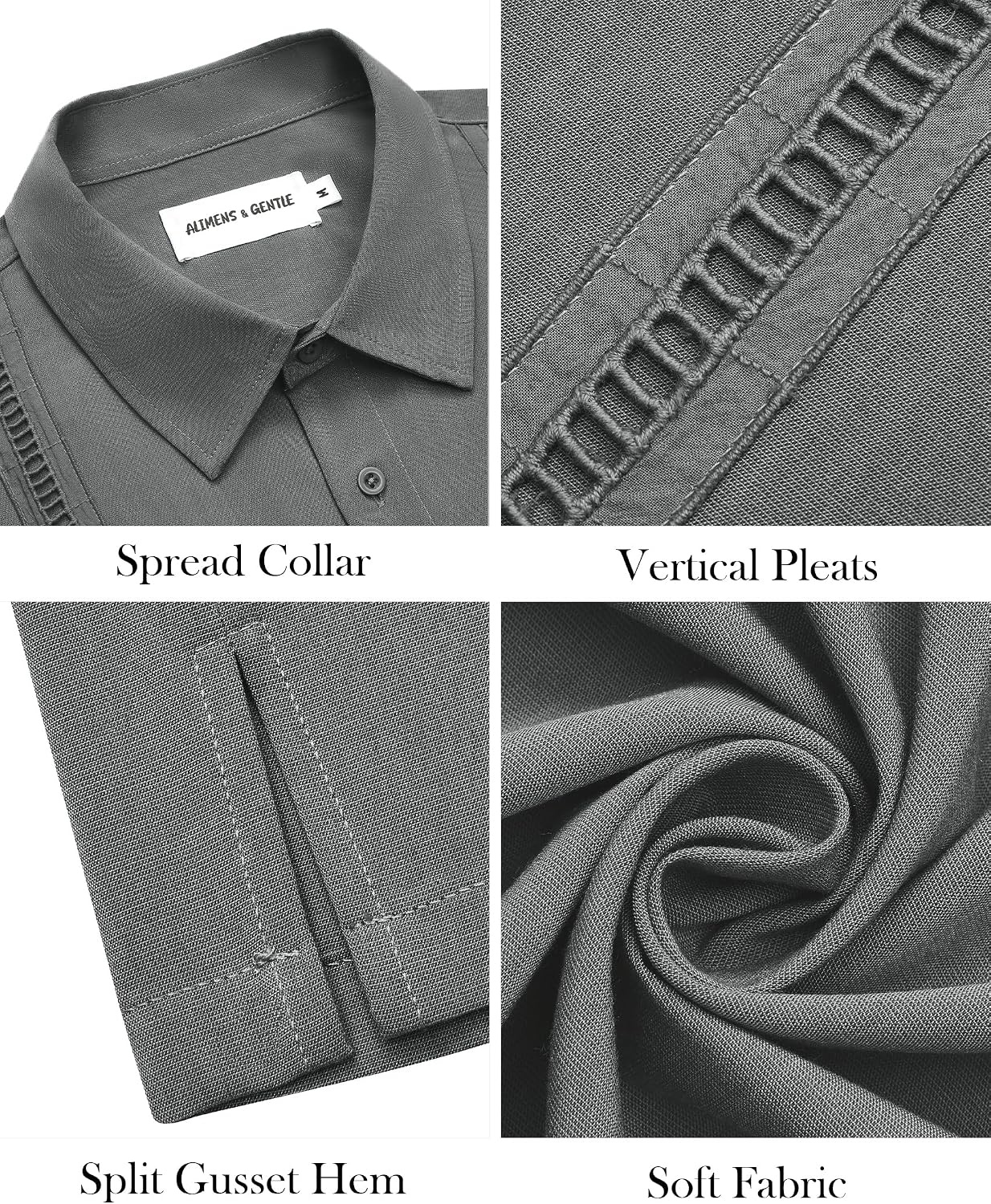 image:imageMens Cuban Guayabera Short Sleeve Button Down Shirt Casual Beach Summer Lightweight Breathable Collared Untucked Daily Wear Cruise Dinner Resort Walk Vacation Party Wedding SolidDeep Grey