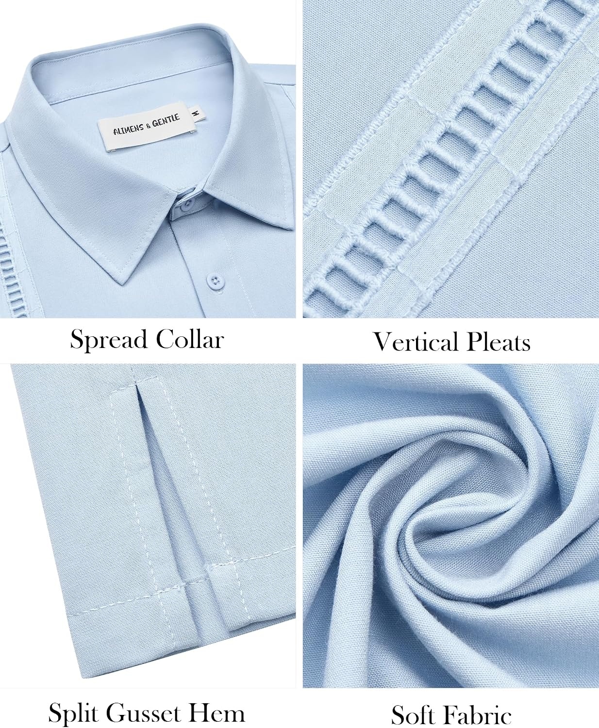 image:imageMens Cuban Guayabera Short Sleeve Button Down Shirt Casual Beach Summer Lightweight Breathable Collared Untucked Daily Wear Cruise Dinner Resort Walk Vacation Party Wedding SolidSky Blue
