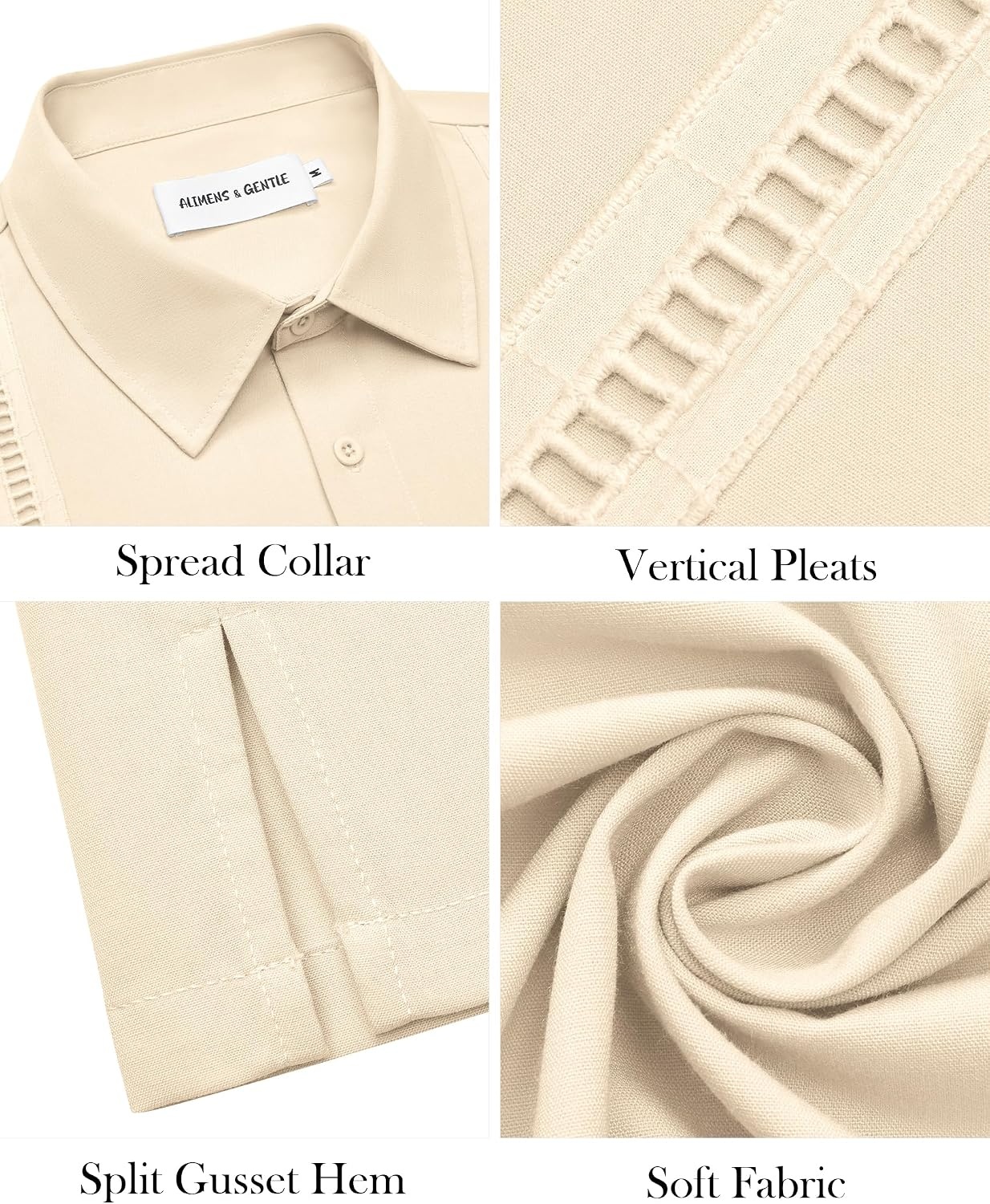 image:imageMens Cuban Guayabera Short Sleeve Button Down Shirt Casual Beach Summer Lightweight Breathable Collared Untucked Daily Wear Cruise Dinner Resort Walk Vacation Party Wedding SolidBeige