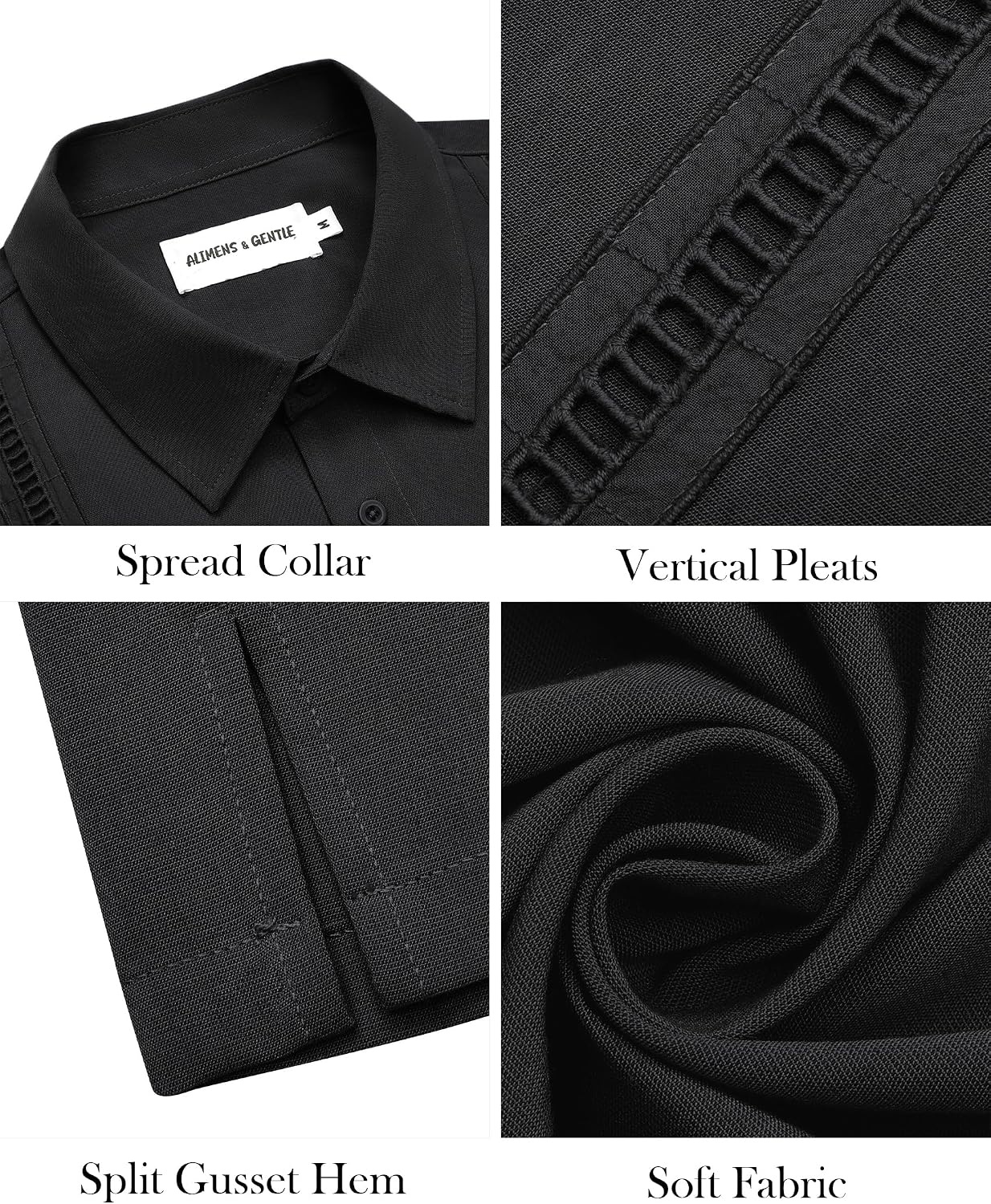 image:imageMens Cuban Guayabera Short Sleeve Button Down Shirt Casual Beach Summer Lightweight Breathable Collared Untucked Daily Wear Cruise Dinner Resort Walk Vacation Party Wedding SolidBlack