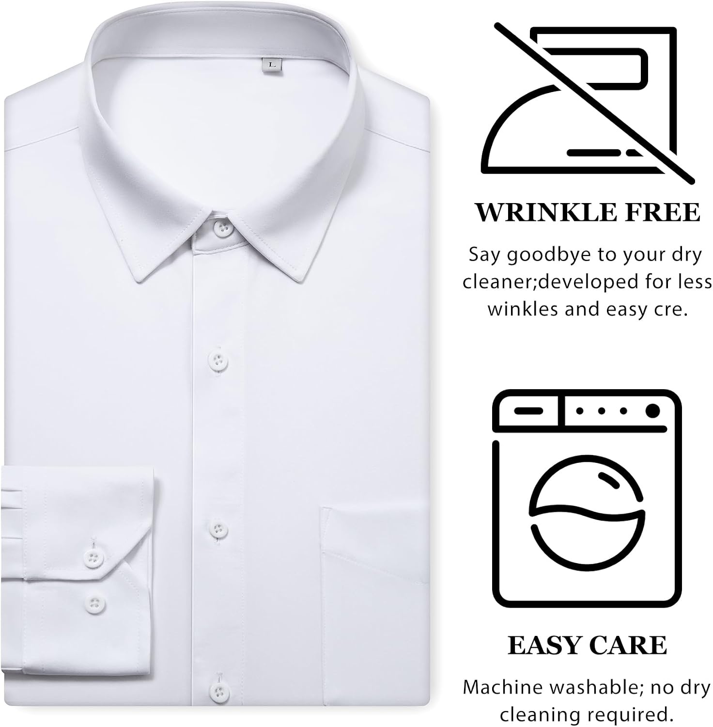 image:imageMens Dress Shirts Wrinkle Free Stretch Long Sleeve Shirt Business Casual wrinkle free stretch breathable comfortable spread collar regular fit can be worn yearround business meeting weddingWhite