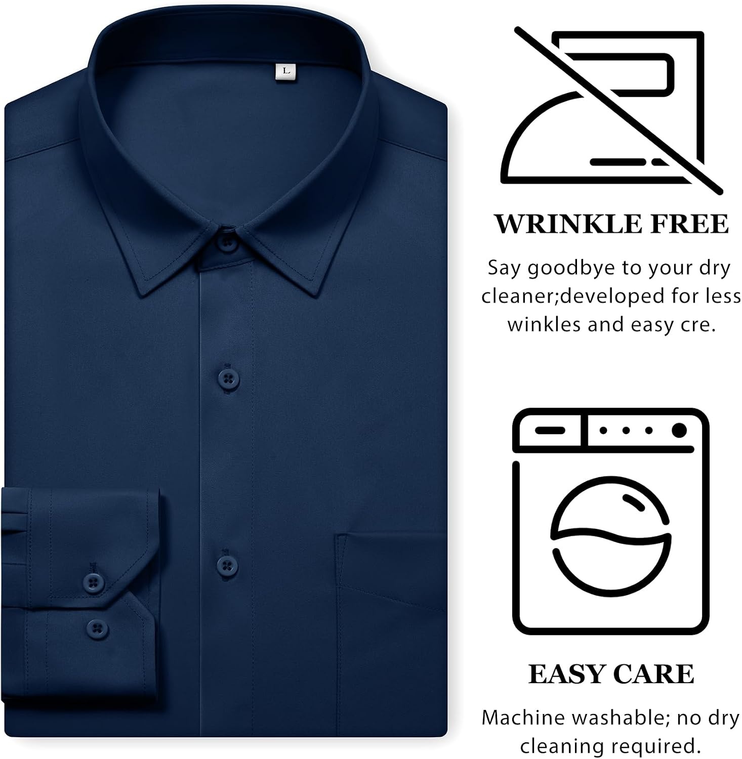 image:imageMens Dress Shirts Wrinkle Free Stretch Long Sleeve Shirt Business Casual wrinkle free stretch breathable comfortable spread collar regular fit can be worn yearround business meeting weddingNavy Blue
