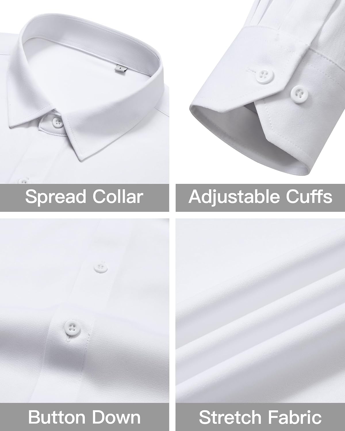 image:imageMens Dress Shirts Wrinkle Free Stretch Long Sleeve Shirt Business Casual wrinkle free stretch breathable comfortable spread collar regular fit can be worn yearround business meeting weddingWhite