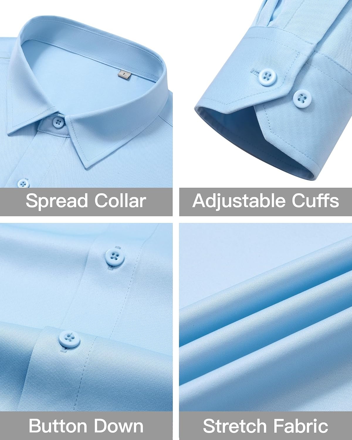 image:imageMens Dress Shirts Wrinkle Free Stretch Long Sleeve Shirt Business Casual wrinkle free stretch breathable comfortable spread collar regular fit can be worn yearround business meeting weddingBlue