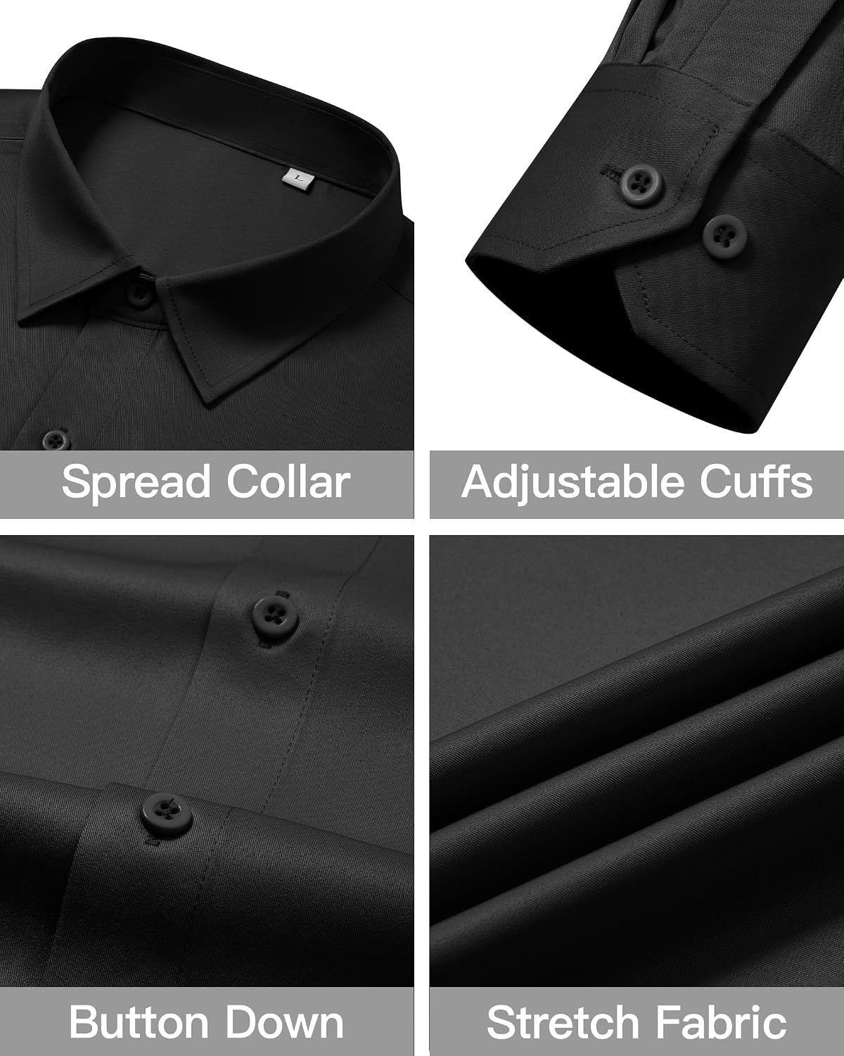 image:imageMens Dress Shirts Wrinkle Free Stretch Long Sleeve Shirt Business Casual wrinkle free stretch breathable comfortable spread collar regular fit can be worn yearround business meeting weddingBlack