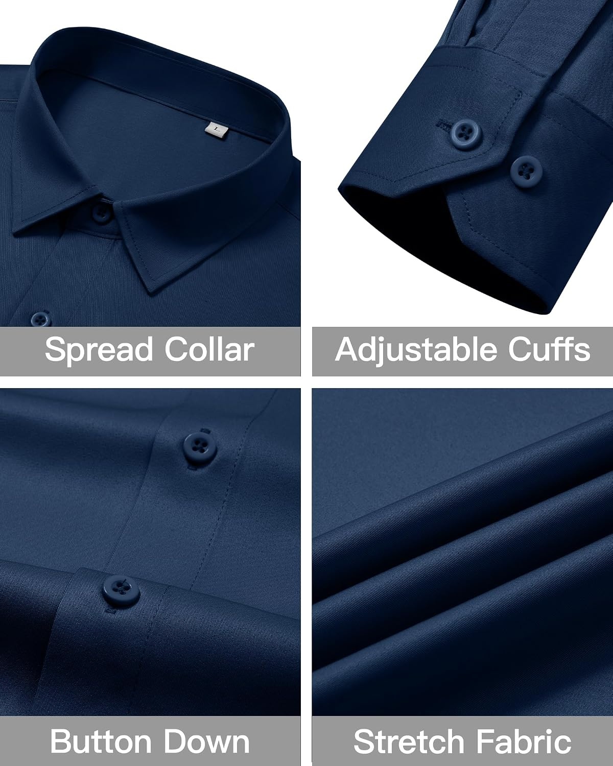 image:imageMens Dress Shirts Wrinkle Free Stretch Long Sleeve Shirt Business Casual wrinkle free stretch breathable comfortable spread collar regular fit can be worn yearround business meeting weddingNavy Blue