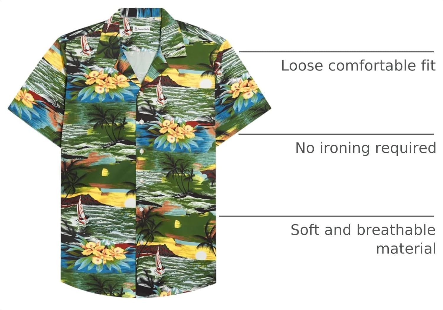 image:imageMens Hawaiian Shirt Summer Beach Casual Short Sleeve Button Down Shirts Aloha Tropical Print Cuban Collar Relaxed Fit for Vacation Beach Party Luau Cruise Holiday Summer Outdoor WeddingBrown Green Beach