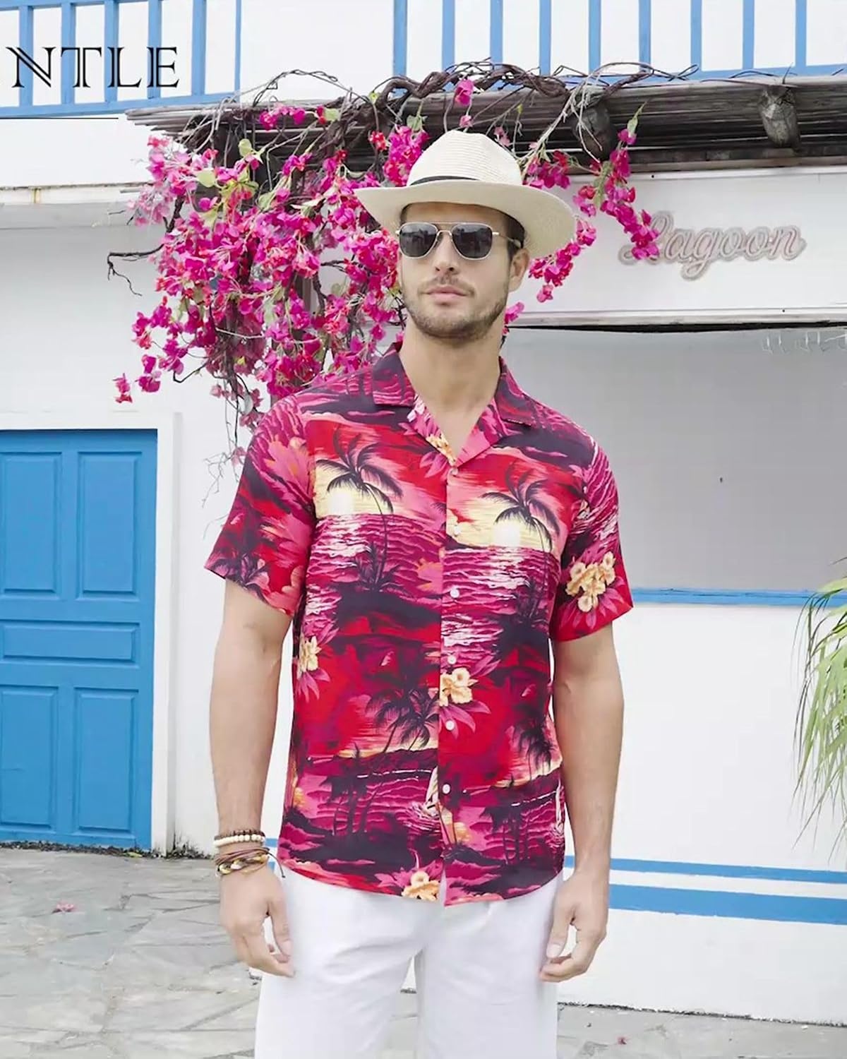 image:imageMens Hawaiian Shirt Summer Beach Casual Short Sleeve Button Down Shirts Aloha Tropical Print Cuban Collar Relaxed Fit for Vacation Beach Party Luau Cruise Holiday Summer Outdoor Wedding1609 Red