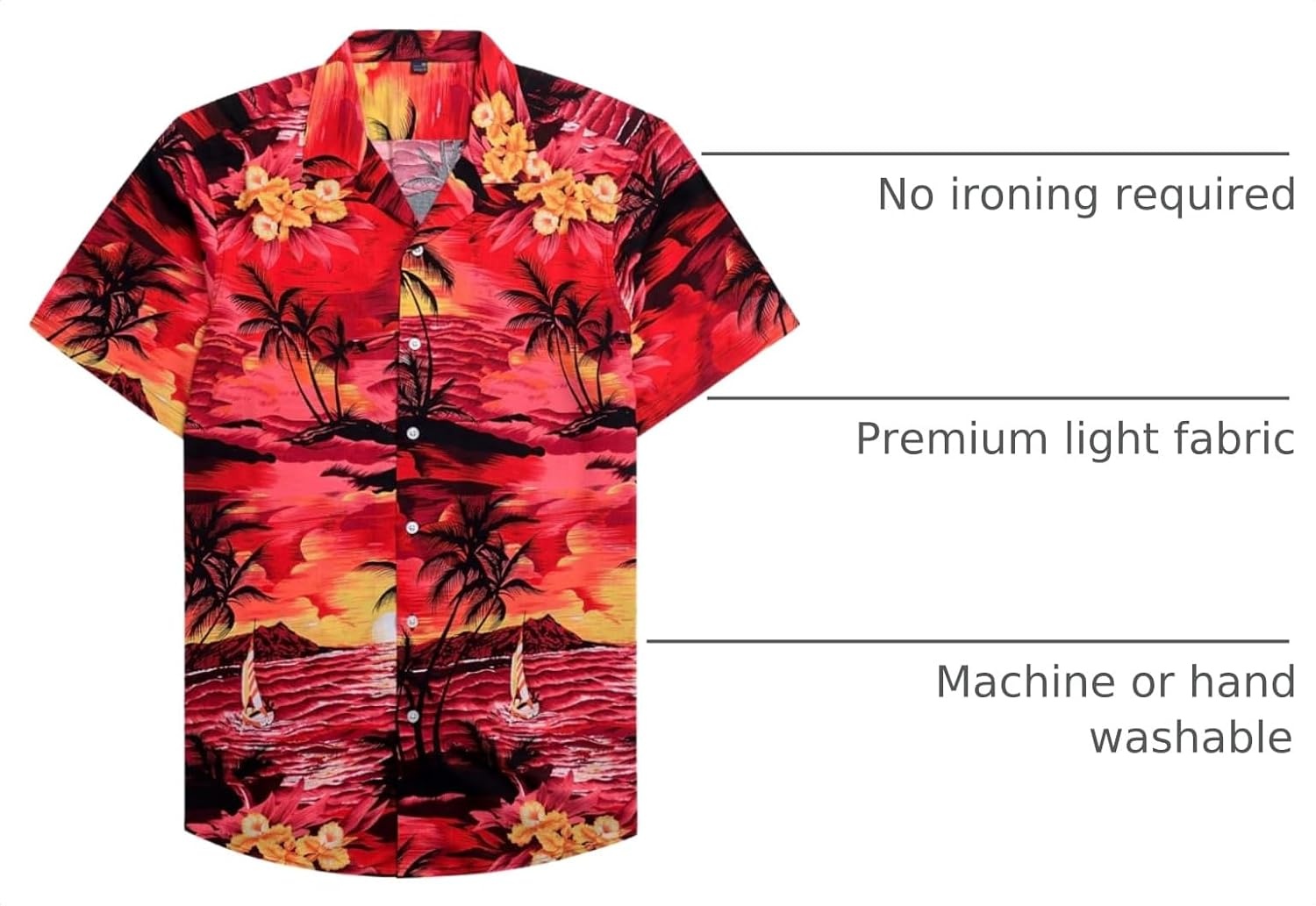 image:imageMens Hawaiian Shirt Summer Beach Casual Short Sleeve Button Down Shirts Aloha Tropical Print Cuban Collar Relaxed Fit for Vacation Beach Party Luau Cruise Holiday Summer Outdoor Wedding1609 Red