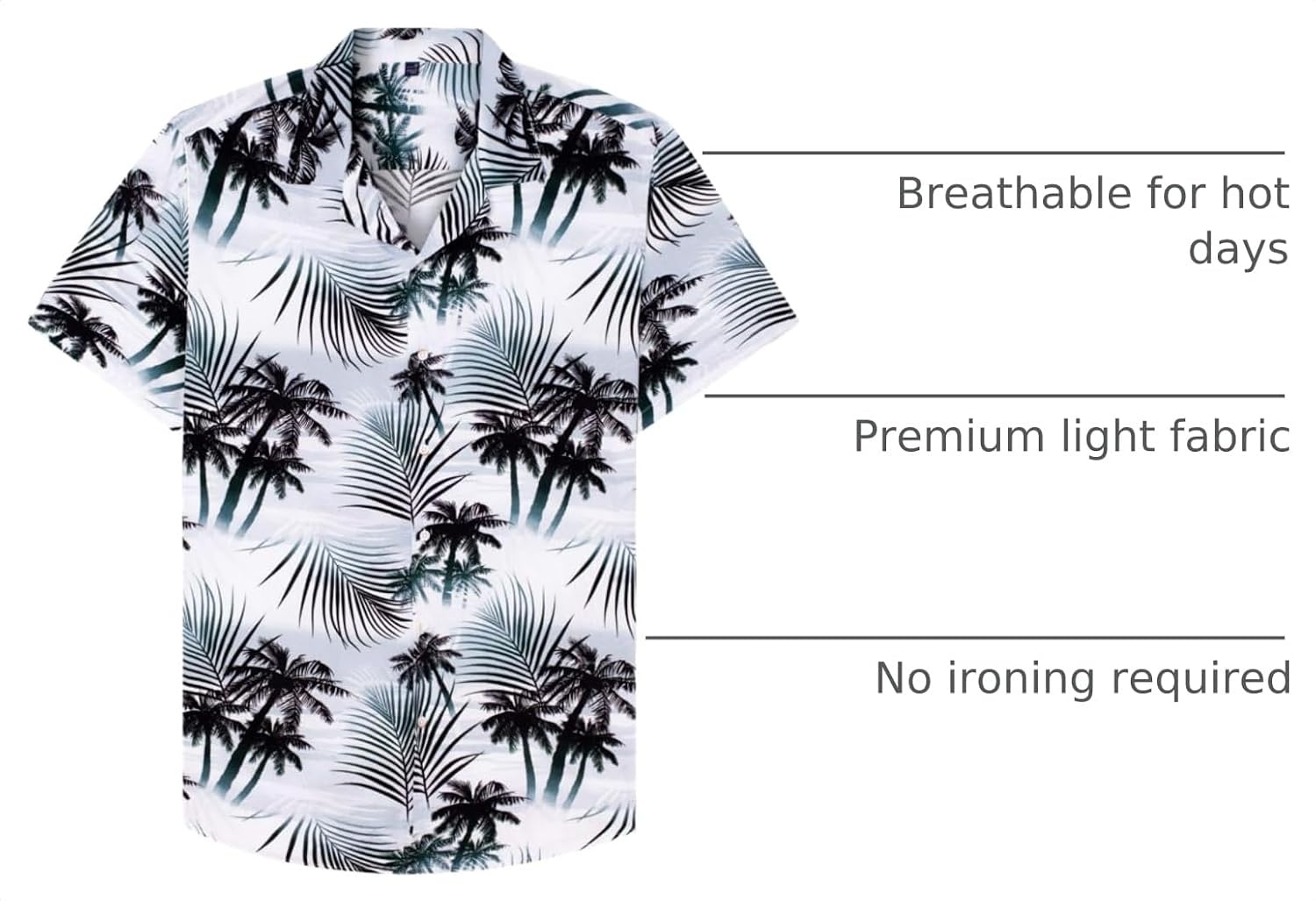 image:imageMens Hawaiian Shirt Summer Beach Casual Short Sleeve Button Down Shirts Aloha Tropical Print Cuban Collar Relaxed Fit for Vacation Beach Party Luau Cruise Holiday Summer Outdoor WeddingBlack White Palm