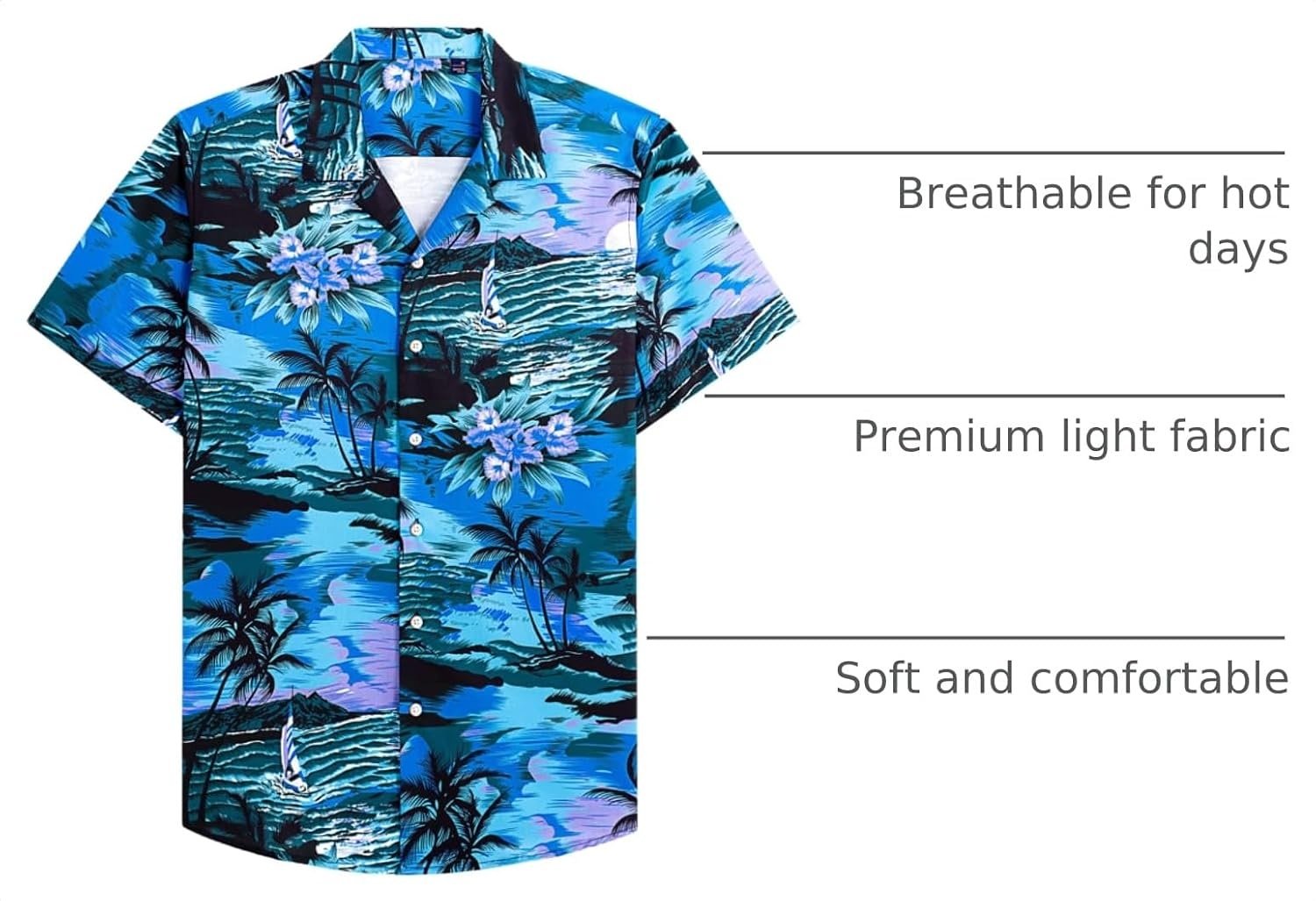 image:imageMens Hawaiian Shirt Summer Beach Casual Short Sleeve Button Down Shirts Aloha Tropical Print Cuban Collar Relaxed Fit for Vacation Beach Party Luau Cruise Holiday Summer Outdoor WeddingBlue Beach
