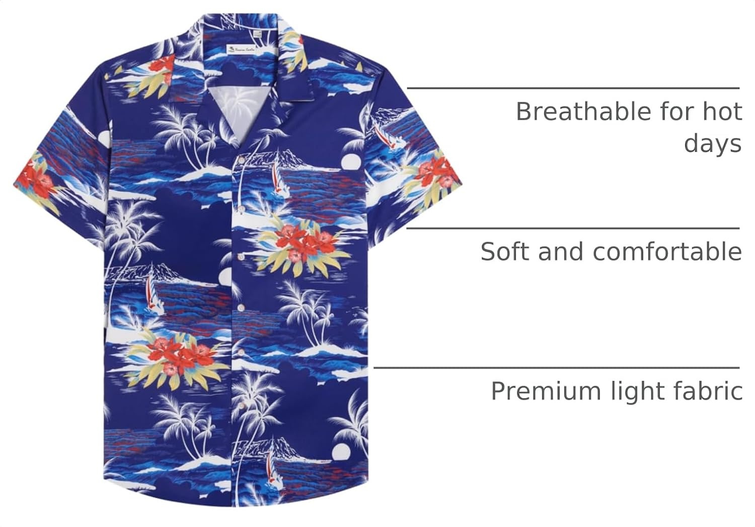 image:imageMens Hawaiian Shirt Summer Beach Casual Short Sleeve Button Down Shirts Aloha Tropical Print Cuban Collar Relaxed Fit for Vacation Beach Party Luau Cruise Holiday Summer Outdoor WeddingBright Blue Beach