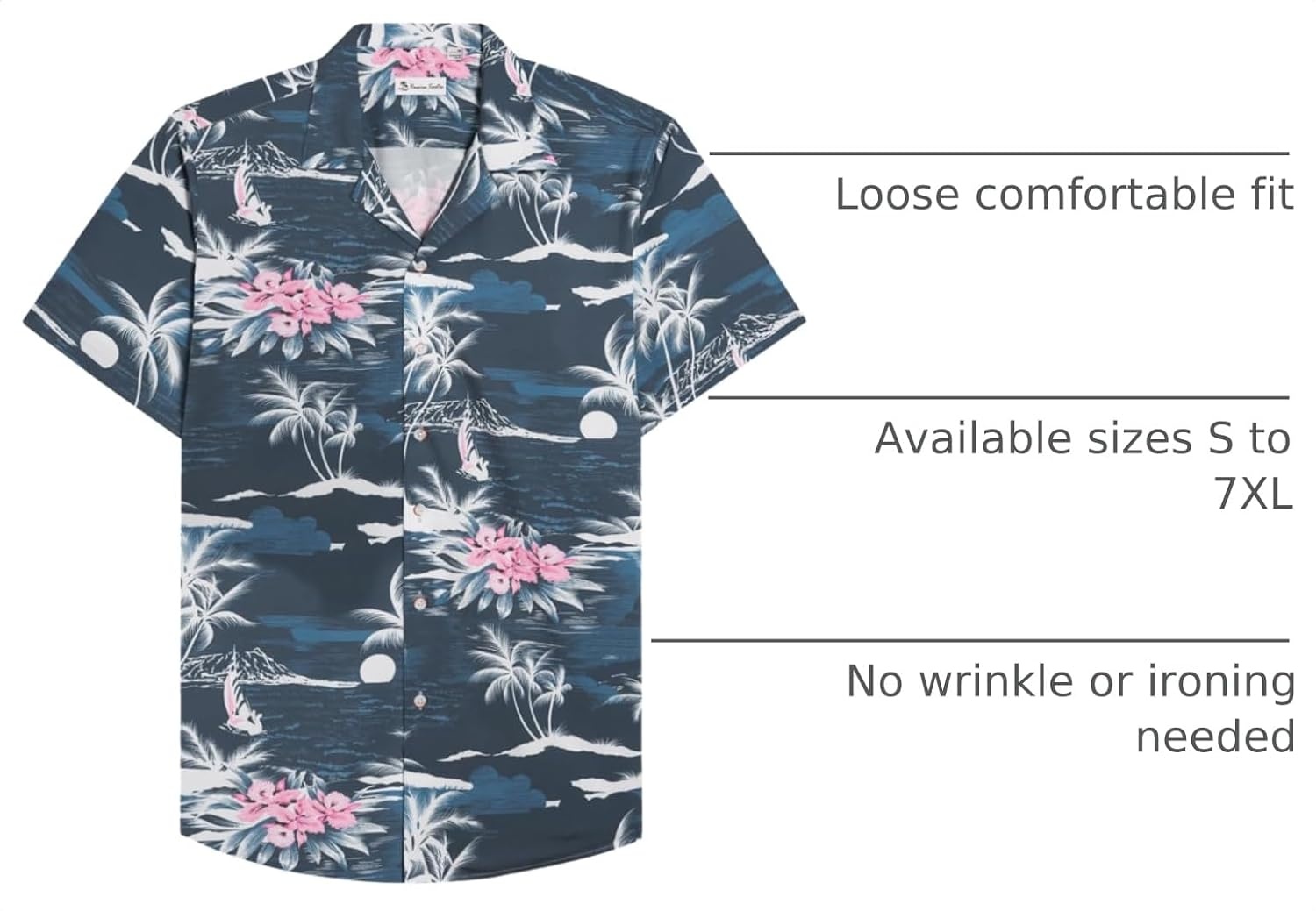 image:imageMens Hawaiian Shirt Summer Beach Casual Short Sleeve Button Down Shirts Aloha Tropical Print Cuban Collar Relaxed Fit for Vacation Beach Party Luau Cruise Holiday Summer Outdoor WeddingDark Blue Beach