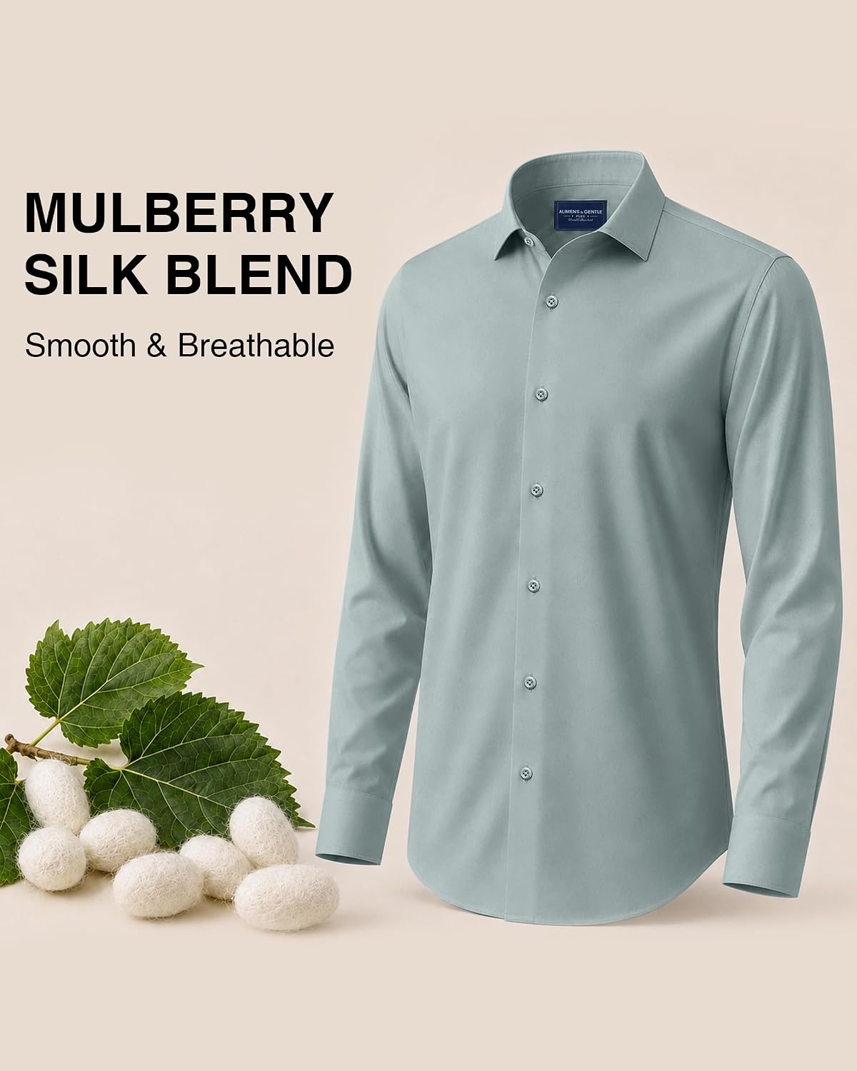 image:imageMens SilkBlend Dress Shirt Long Sleeve Regular Fit Button Down Shirts Silkblend fabric Stain shield French placket Wrinkle resistance Removable collar stays Twobutton adjustable cuffsLight Grey