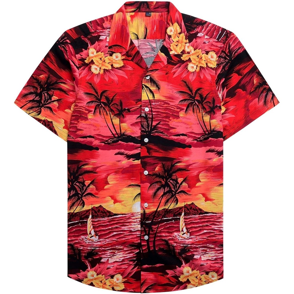 image:imageMens Hawaiian Shirt Summer Beach Casual Short Sleeve Button Down Shirts Aloha Tropical Print Cuban Collar Relaxed Fit for Vacation Beach Party Luau Cruise Holiday Summer Outdoor Wedding1609 Red