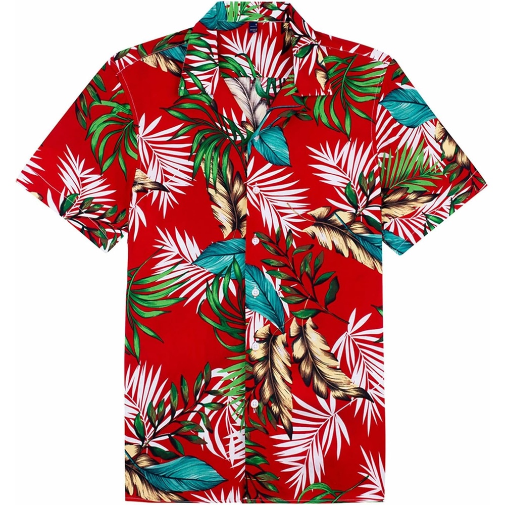 image:imageMens Hawaiian Shirt Summer Beach Casual Short Sleeve Button Down Shirts Aloha Tropical Print Cuban Collar Relaxed Fit for Vacation Beach Party Luau Cruise Holiday Summer Outdoor WeddingRed Green