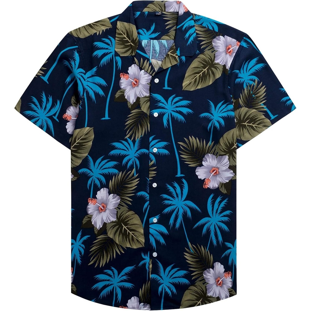 image:imageMens Hawaiian Shirt Summer Beach Casual Short Sleeve Button Down Shirts Aloha Tropical Print Cuban Collar Relaxed Fit for Vacation Beach Party Luau Cruise Holiday Summer Outdoor WeddingNavy Blue