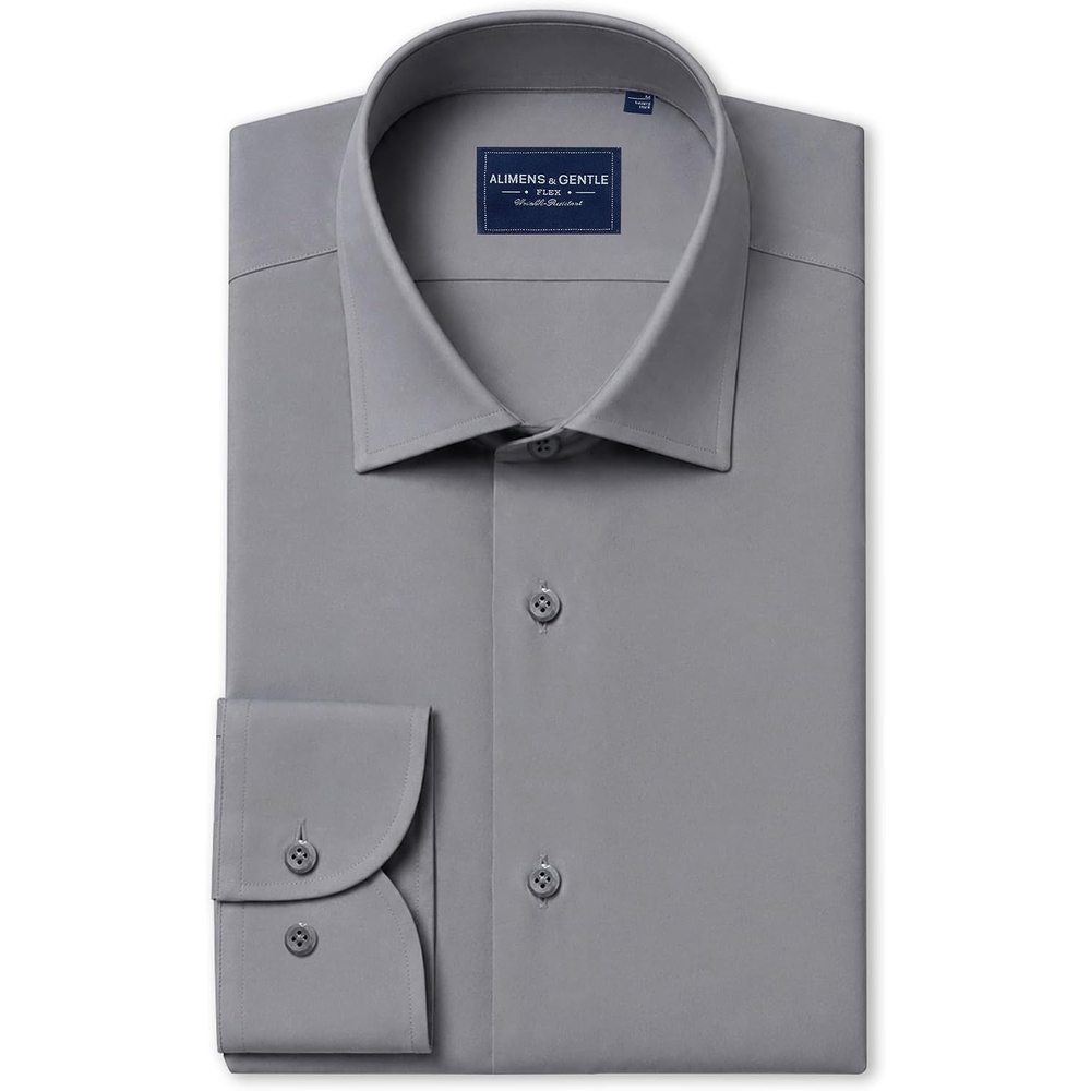 image:imageMens SilkBlend Dress Shirt Long Sleeve Regular Fit Button Down Shirts Silkblend fabric Stain shield French placket Wrinkle resistance Removable collar stays Twobutton adjustable cuffsGrey