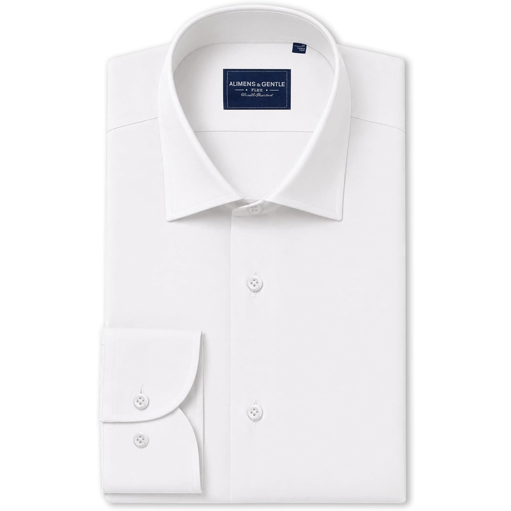 image:imageMens SilkBlend Dress Shirt Long Sleeve Regular Fit Button Down Shirts Silkblend fabric Stain shield French placket Wrinkle resistance Removable collar stays Twobutton adjustable cuffsWhite