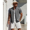 Mens Cuban Guayabera Short Sleeve Button Down Shirt Casual Beach Summer | Lightweight, Breathable, Collared, Untucked, Daily Wear, Cruise Dinner, Resort Walk, Vacation Party, Wedding, Solid(Deep Grey)