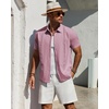 Mens Cuban Guayabera Short Sleeve Button Down Shirt Casual Beach Summer | Lightweight, Breathable, Collared, Untucked, Daily Wear, Cruise Dinner, Resort Walk, Vacation Party, Wedding, Solid(Coral Pink)
