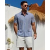 Mens Cuban Guayabera Short Sleeve Button Down Shirt Casual Beach Summer | Lightweight, Breathable, Collared, Untucked, Daily Wear, Cruise Dinner, Resort Walk, Vacation Party, Wedding, Solid(Dusty Blue)