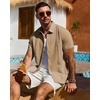 Mens Cuban Guayabera Short Sleeve Button Down Shirt Casual Beach Summer | Lightweight, Breathable, Collared, Untucked, Daily Wear, Cruise Dinner, Resort Walk, Vacation Party, Wedding, Solid(Tan)