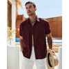 Mens Cuban Guayabera Short Sleeve Button Down Shirt Casual Beach Summer | Lightweight, Breathable, Collared, Untucked, Daily Wear, Cruise Dinner, Resort Walk, Vacation Party, Wedding, Solid(Burgundy)
