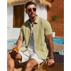 Mens Cuban Guayabera Short Sleeve Button Down Shirt Casual Beach Summer | Lightweight, Breathable, Collared, Untucked, Daily Wear, Cruise Dinner, Resort Walk, Vacation Party, Wedding, Solid(Yellow Green)