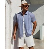 Mens Cuban Guayabera Short Sleeve Button Down Shirt Casual Beach Summer | Lightweight, Breathable, Collared, Untucked, Daily Wear, Cruise Dinner, Resort Walk, Vacation Party, Wedding, Solid(Dusty Blue)