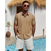 Mens Cuban Guayabera Short Sleeve Button Down Shirt Casual Beach Summer | Lightweight, Breathable, Collared, Untucked, Daily Wear, Cruise Dinner, Resort Walk, Vacation Party, Wedding, Solid(Tan)
