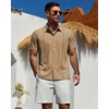 Mens Cuban Guayabera Short Sleeve Button Down Shirt Casual Beach Summer | Lightweight, Breathable, Collared, Untucked, Daily Wear, Cruise Dinner, Resort Walk, Vacation Party, Wedding, Solid(Tan)