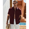 Mens Cuban Guayabera Short Sleeve Button Down Shirt Casual Beach Summer | Lightweight, Breathable, Collared, Untucked, Daily Wear, Cruise Dinner, Resort Walk, Vacation Party, Wedding, Solid(Burgundy)