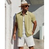 Mens Cuban Guayabera Short Sleeve Button Down Shirt Casual Beach Summer | Lightweight, Breathable, Collared, Untucked, Daily Wear, Cruise Dinner, Resort Walk, Vacation Party, Wedding, Solid(Yellow Green)