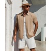 Mens Cuban Guayabera Short Sleeve Button Down Shirt Casual Beach Summer | Lightweight, Breathable, Collared, Untucked, Daily Wear, Cruise Dinner, Resort Walk, Vacation Party, Wedding, Solid(Kahki)
