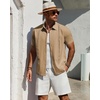 Mens Cuban Guayabera Short Sleeve Button Down Shirt Casual Beach Summer | Lightweight, Breathable, Collared, Untucked, Daily Wear, Cruise Dinner, Resort Walk, Vacation Party, Wedding, Solid(Tan)