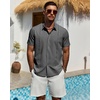Mens Cuban Guayabera Short Sleeve Button Down Shirt Casual Beach Summer | Lightweight, Breathable, Collared, Untucked, Daily Wear, Cruise Dinner, Resort Walk, Vacation Party, Wedding, Solid(Deep Grey)