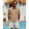 Mens Cuban Guayabera Short Sleeve Button Down Shirt Casual Beach Summer | Lightweight, Breathable, Collared, Untucked, Daily Wear, Cruise Dinner, Resort Walk, Vacation Party, Wedding, Solid(Kahki)