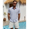 Mens Cuban Guayabera Short Sleeve Button Down Shirt Casual Beach Summer | Lightweight, Breathable, Collared, Untucked, Daily Wear, Cruise Dinner, Resort Walk, Vacation Party, Wedding, Solid(Sky Blue)