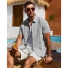 Mens Cuban Guayabera Short Sleeve Button Down Shirt Casual Beach Summer | Lightweight, Breathable, Collared, Untucked, Daily Wear, Cruise Dinner, Resort Walk, Vacation Party, Wedding, Solid(Light Grey)