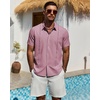 Mens Cuban Guayabera Short Sleeve Button Down Shirt Casual Beach Summer | Lightweight, Breathable, Collared, Untucked, Daily Wear, Cruise Dinner, Resort Walk, Vacation Party, Wedding, Solid(Coral Pink)